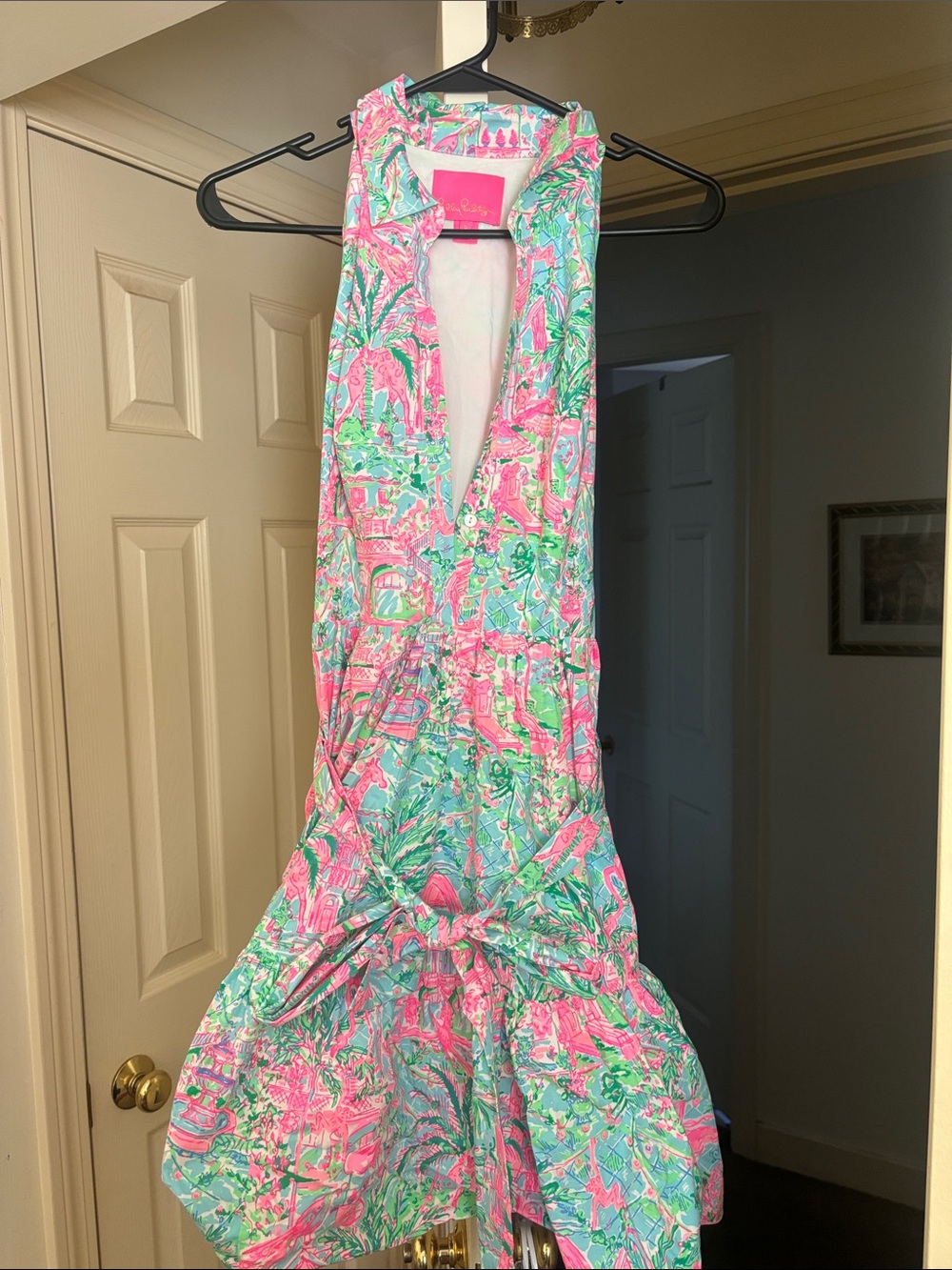Lilly Pulitzer Hot Pink & Aqua Tropical Print Sundress